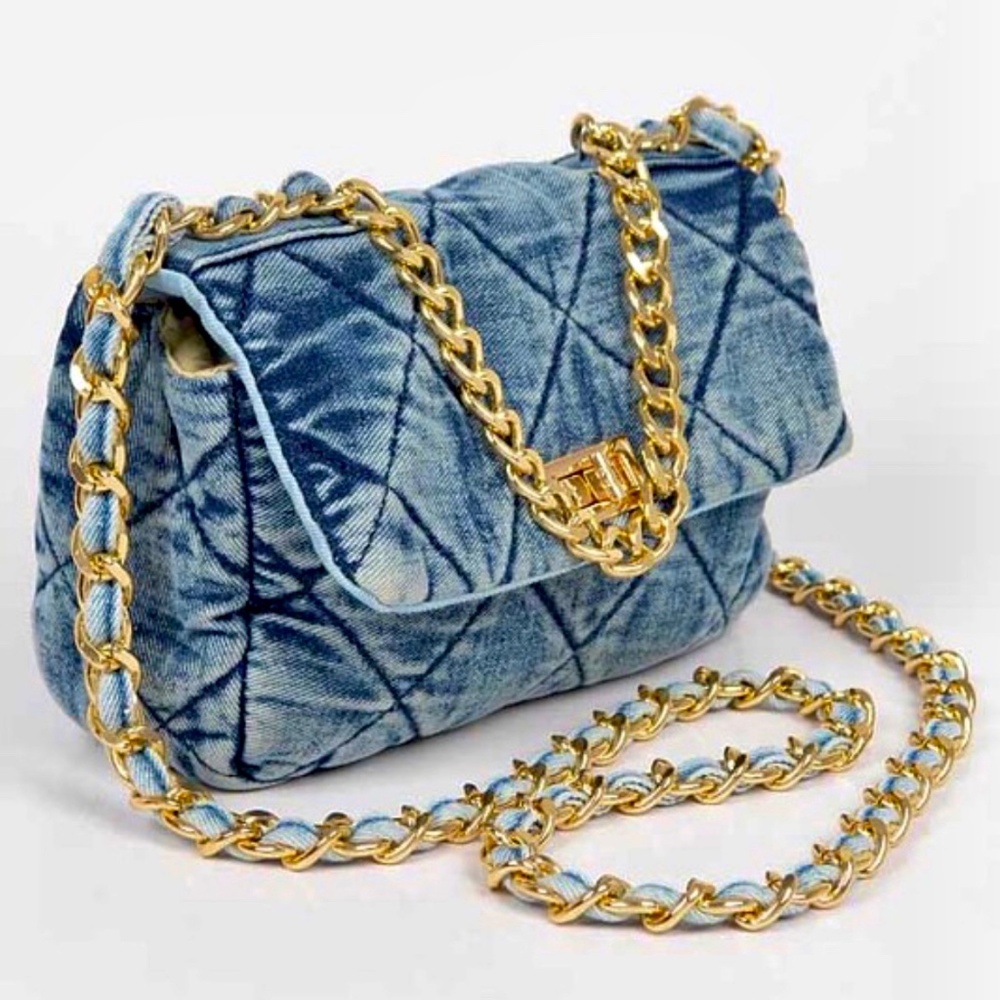 "Chic Quilted Washed Denim Flap Clutch Handbag - Stylish & Versatile!"